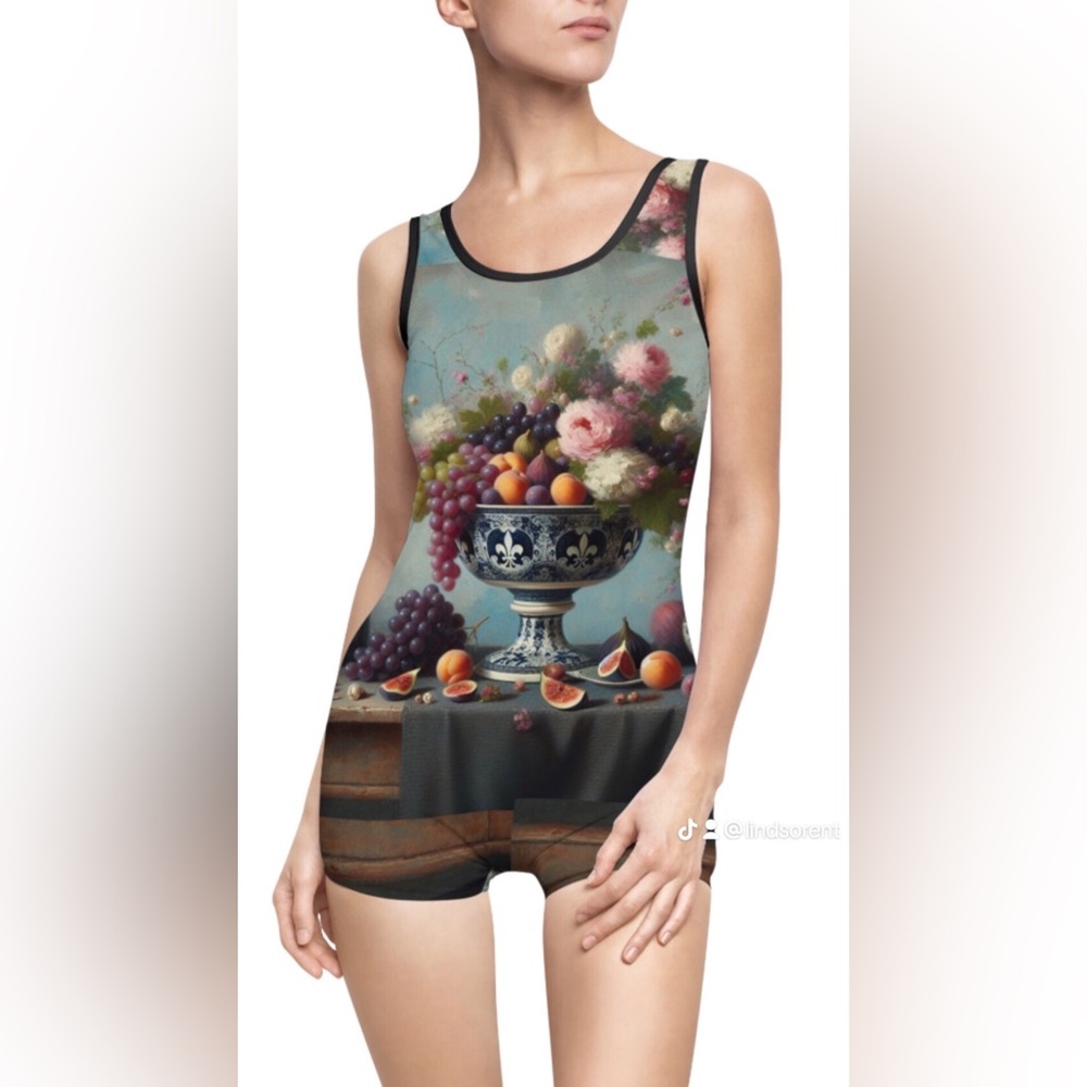 Floral and Fruit Print One Piece Swimsuit